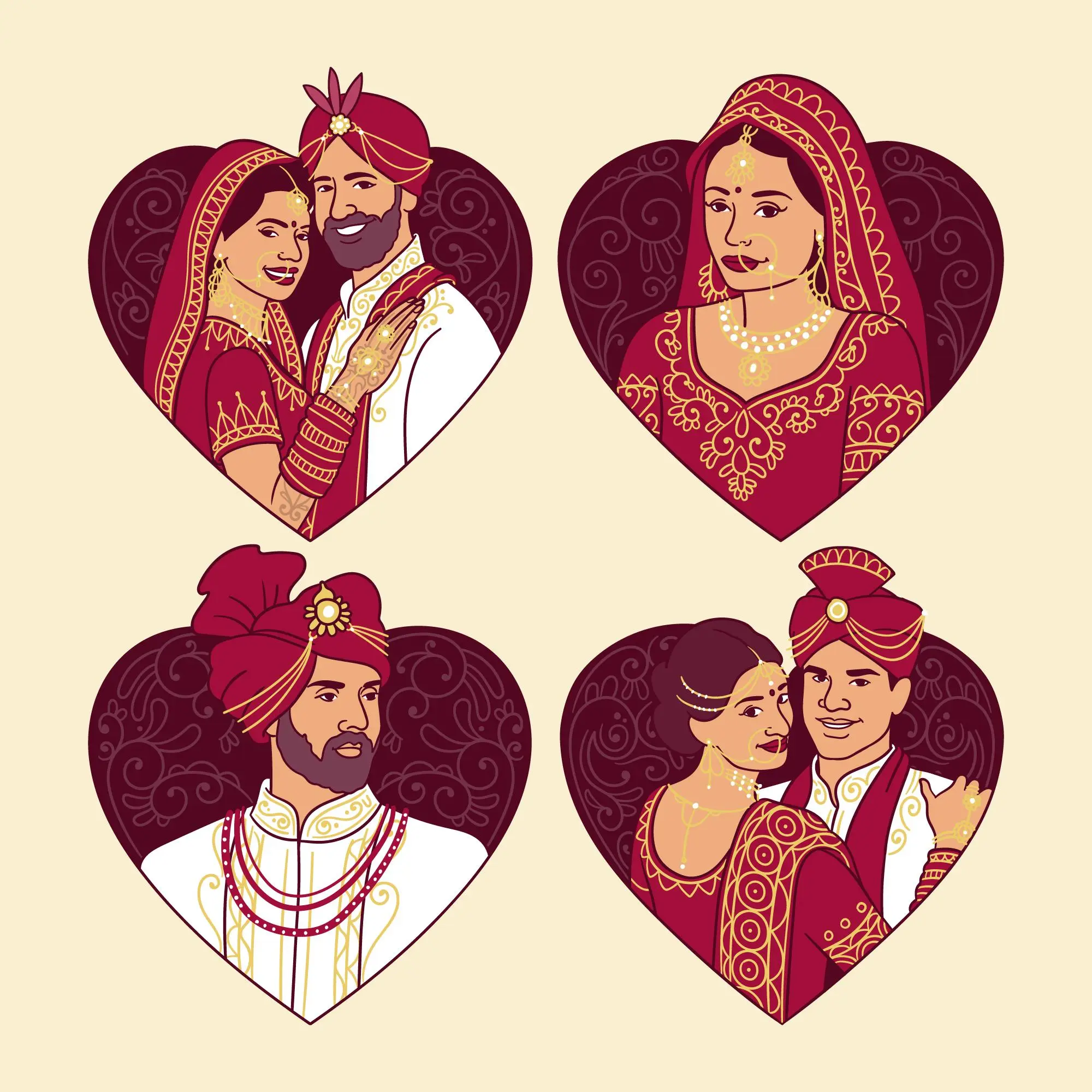 Traditional Indian couples showcasing biodata creation